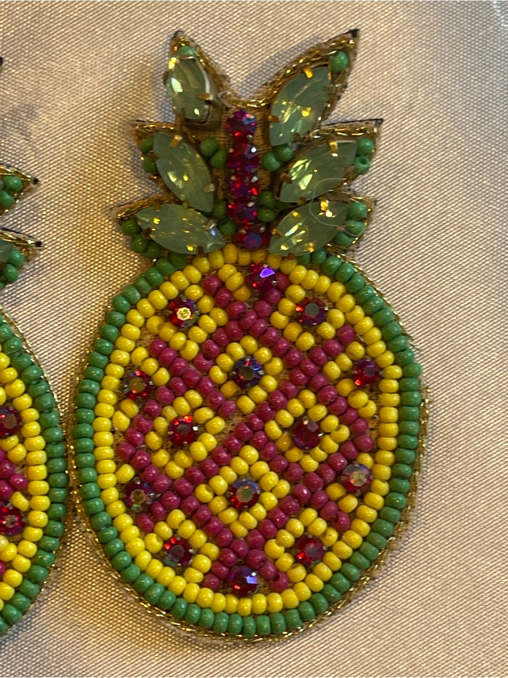 Artisan Beaded Pineapple Earrings - Green, Yellow & Pink